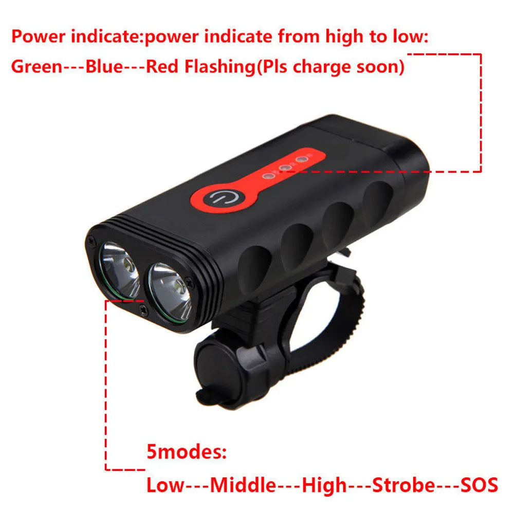 3 Power Indicator Bike Light Waterproof Headlamp With battery USB Rechargeable Bicycle light new A30 3 Power Indicator Bike Light Waterproof Headlamp With battery USB Rechargeable Bicycle light new A30