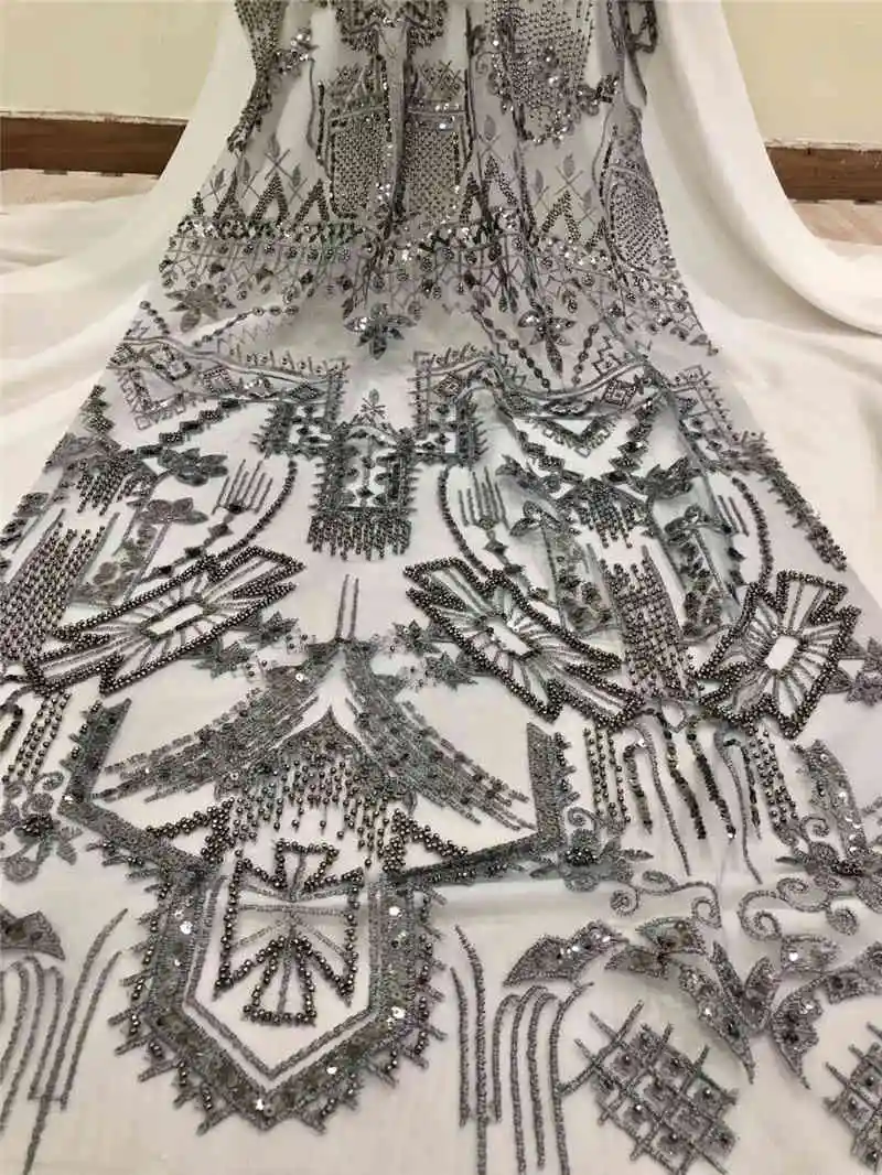 

New good looking bridal lace fabric luxury hand made beads african french lace fabric tulle lace fabric for Party Dress NX628z