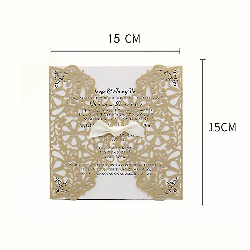  Wedding Invitatio Card White Lace Hollow Flower Bowknot Decoration Invitation Card with One Page In - 32996475889