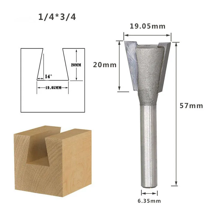 1 шт. 6,35/12,7 мм 1/" 1/2" хвостовик ласточкин хвост фрезы по дереву фрезы Вольфрам 2 Флейта Деревообрабатывающие инструменты фрезы для дерева - Длина режущей кромки: NO 4