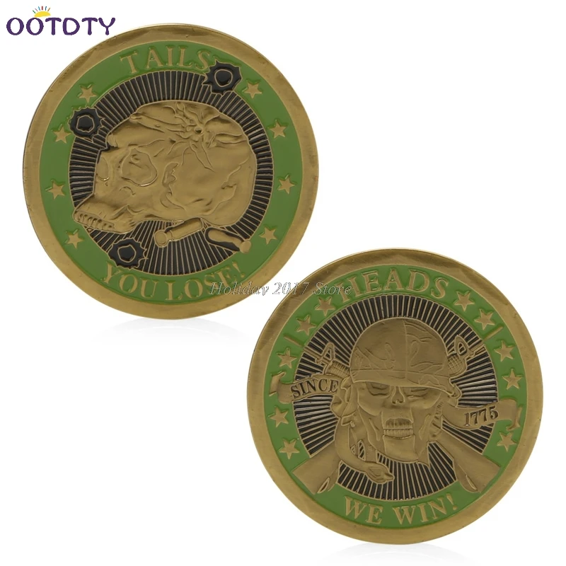 Heads We Win Tails You Lose Skull Gold Plated Commemorative Challenge