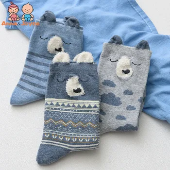 

3Pairs/lot boy cartoon socks New Winter Socks Cute Cartoon Bear Blue Socks Suitable suit for 22-24cm