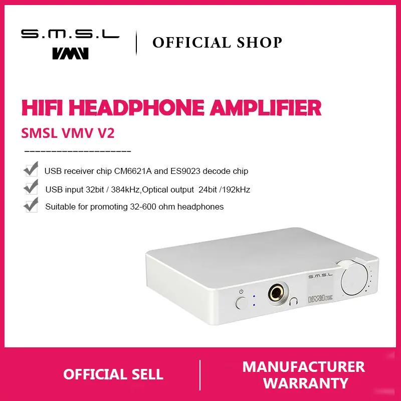 

SMSL VMV V2 Hi-fi Audio USB DAC 32Bit/384KHz Decoder CM6631A ES9023 Audio USB DAC with Headphone Amplifier USB Input RCA Output