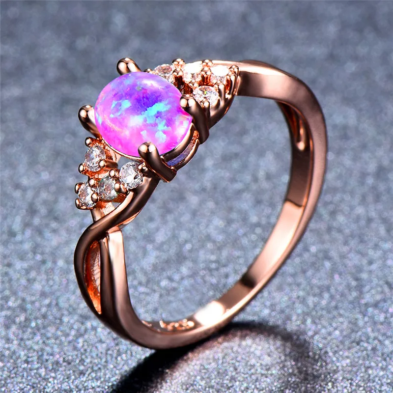 Bamos роскошные свадебные кольца из розового золота синие/фиолетовые/белые овальные кольца с опалом винтажные кольца радуги для женщин вечерние подарки для помолвки
