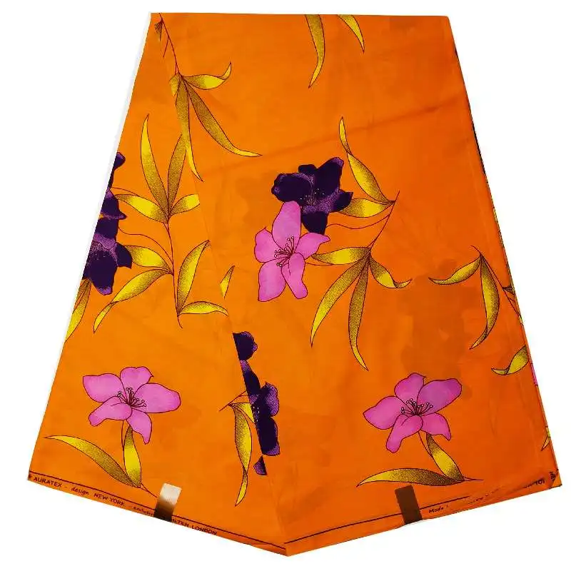 

orange dutch wax tissu africain 100% cotton fabric african wax print fabric 6 yards real nice ankara african wax print fabric