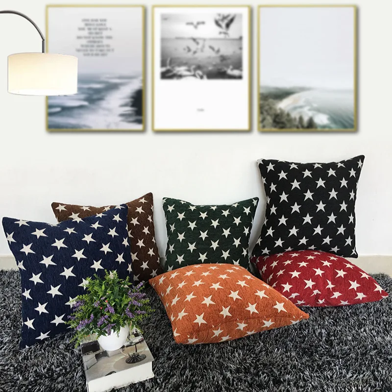 

Chenille Flocking Pillow Case Square Cushion Cover Dark Blue Green Coffee Black Home Decorative Stars Sofa Bed 45x45cm/60x60cm
