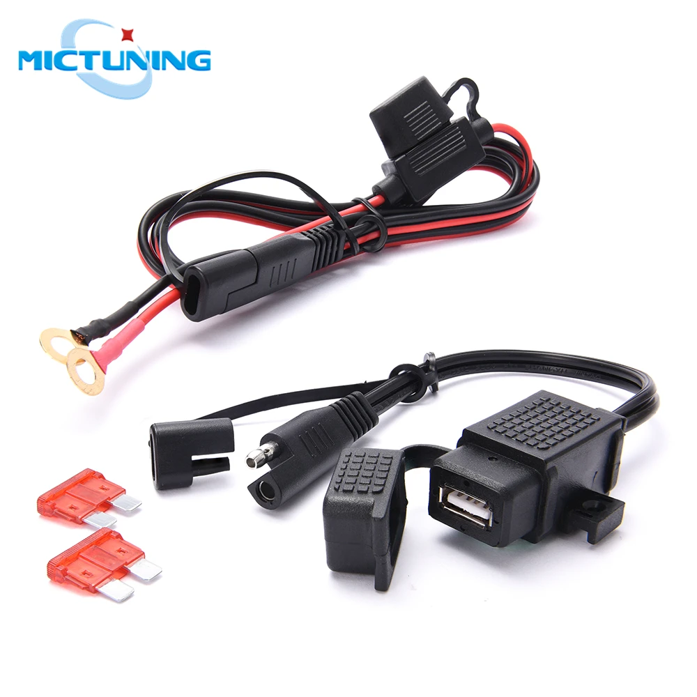 

MICTUNING SAE to USB Cable Adapter SAE Quick Disconnect 2.1A USB Port Connector Inline Fuse for Motorcycle CellPhone Tablet GPS