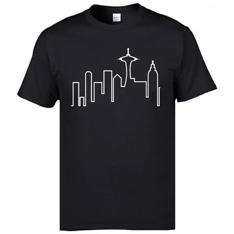 Summer Seattle-Skyline Tshirts Dominant Mother Day Short Sleeve Round Neck Tees All Cotton Men Print T-Shirt Free Shipping Seattle-Skyline black