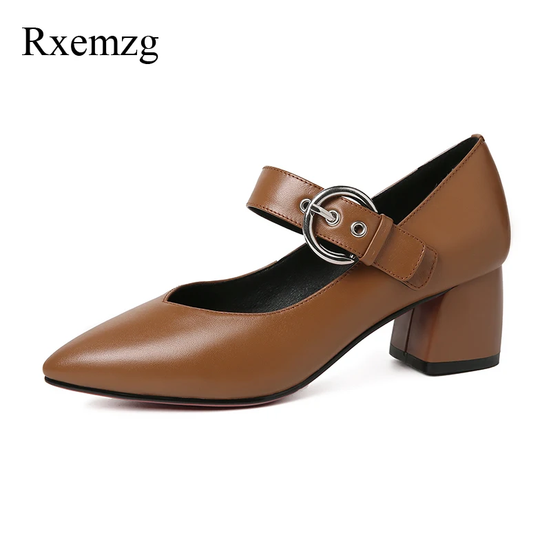 En Mode automne Pour Cuir Rxemzg brown Boucle gray Chaussures Femme Casual Talons Femmes Véritable Black Printemps Pompes 2019 Nouveau qAxgvwfO