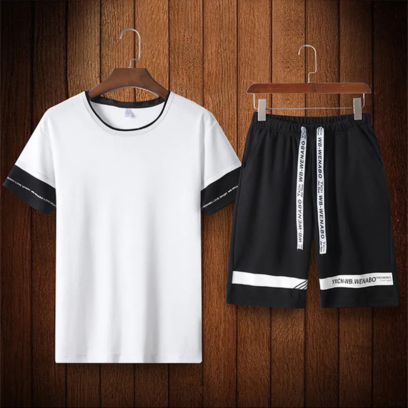 Men Set 2019 New Summer Tracksuit Short-Sleeved T Shirt Shorts Sets Casual Male Sweatshirt Plus Size 5XL Sportswear Suit | Мужская