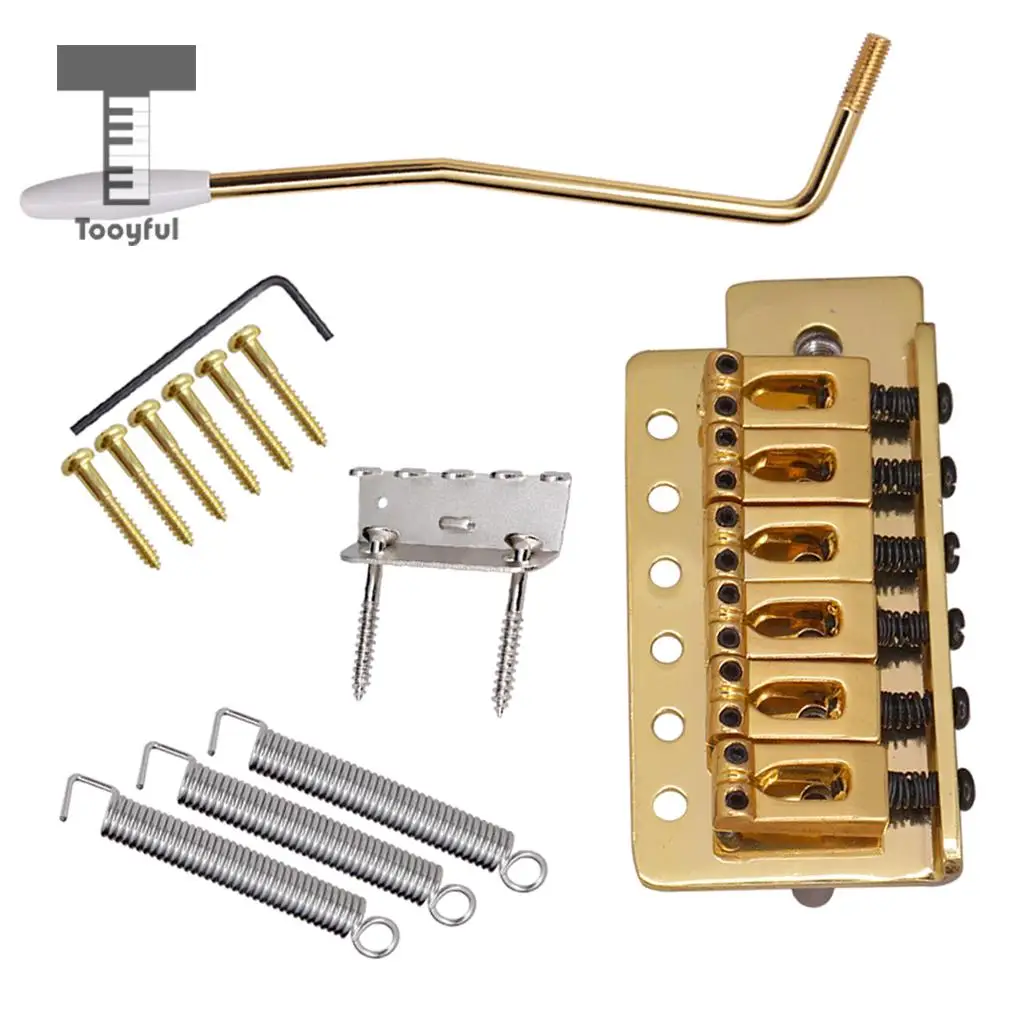 Tooyful 6 String Flat Saddle Tremolo Bridge System for FD ST Electric Guitar  Gold