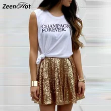 Золотые блестки женские плиссированные юбки летний Стиль Мини юбка с высокой талией женские повседневные Элегантные мини юбки