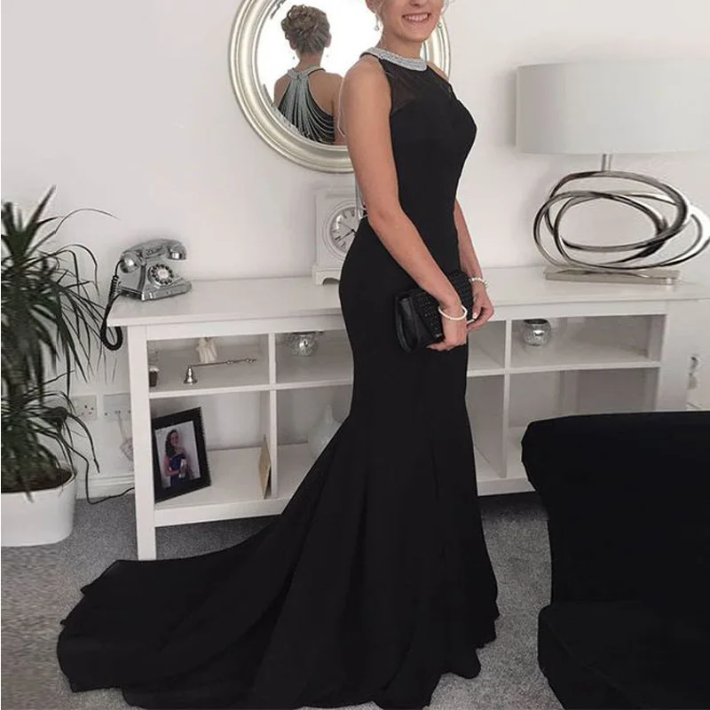 

Vestidos De Praia Femininos 2019 Summer Round Neck Sling Back Tassel Slim Bag Hip Fishtail Dress Vestido Elegante Para Festa