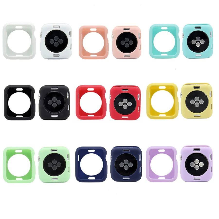 

High Quality For Apple Watch Case Series 4 40mm 44mm Soft Candy colors Silicone TPU Protective Cover Perfect Match Bumper