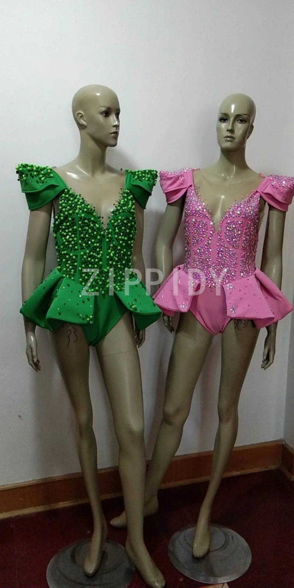 Мода зеленый розовый блестят стразы на сетчатой основе боди Для женщин День рождения Праздничный костюм для певцов в ночном клубе показать
