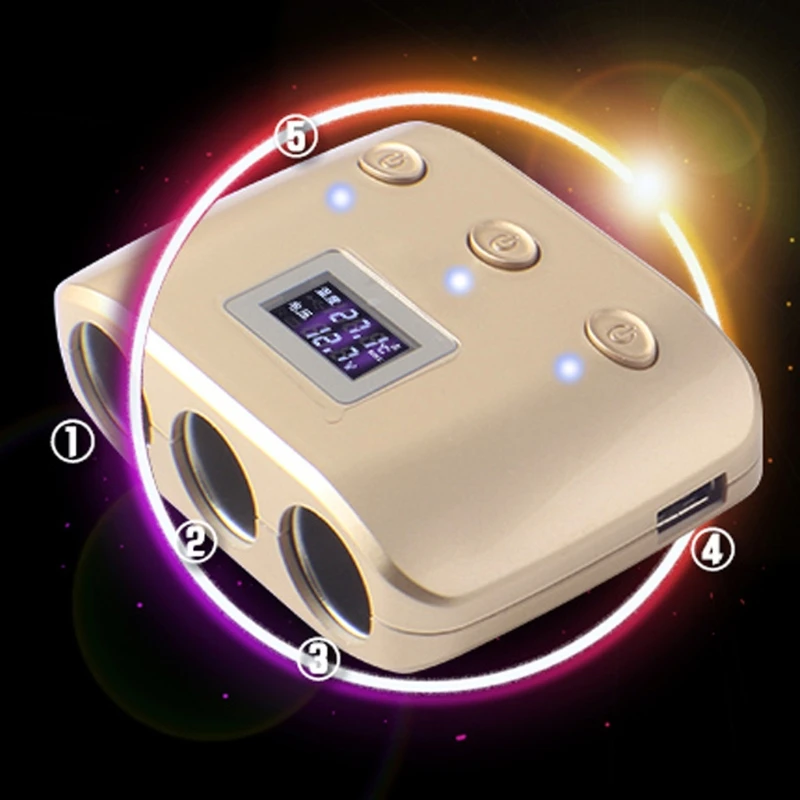 

Car Cigarette Lighter 3 Way 120W Socket Splitter Dual USB Power Charger Adapter 12-24V