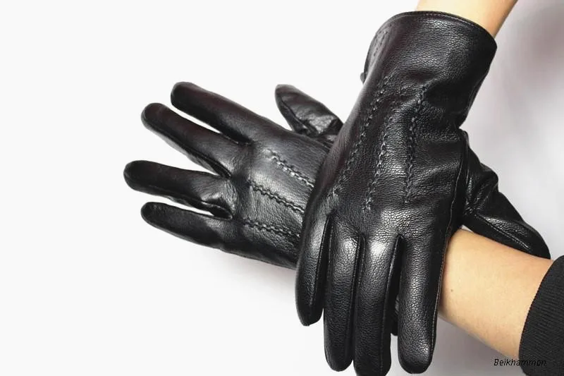 Guantes зимние перчатки мужские кожаные перчатки оленья утолщенная волна воды стиль поддельная подкладка осень и зима теплая