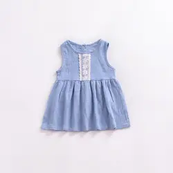 Платье для маленьких девочек, летнее платье без рукавов для маленьких девочек, голубое кружевное платье, плиссированные платья для дня