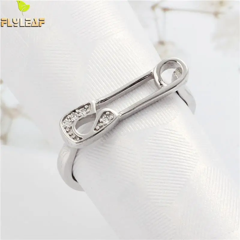 

Flyleaf 100% 925 Sterling Silver Simple Irregular Pin Open Rings For Women Personality Fashion Party Jewelry
