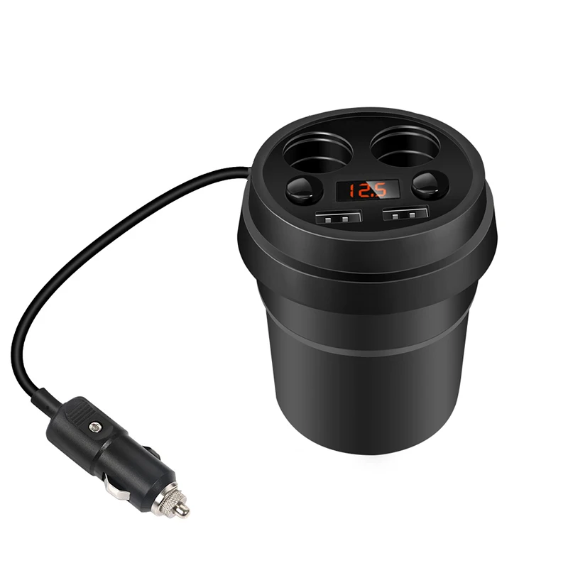 Автомобильное зарядное устройство 2 USB DC/5 V 3.1A чашка питания адаптер прикуриватель разветвитель зарядное устройство для мобильного телефона s с напряжением светодиодный дисплей - Название цвета: Черный