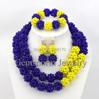 

Latest Design Fashion Blue And Yellow Crystal Beads Balls Jewelry Set African Beads Necklace Bracelet Set Free Shipping GS526