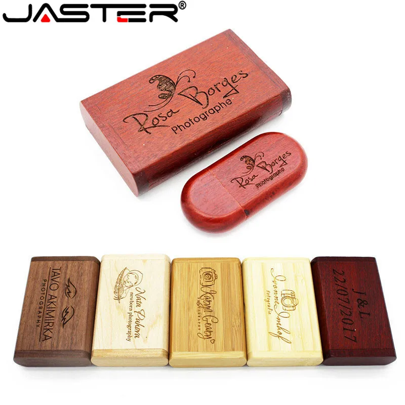 Лучший JASTER (более 10 шт. бесплатный логотип) Деревянный usb + коробка флэш Накопитель Памяти usb носитель в виде карточки 8 Гб 16 32 фотографии свадебный по...
