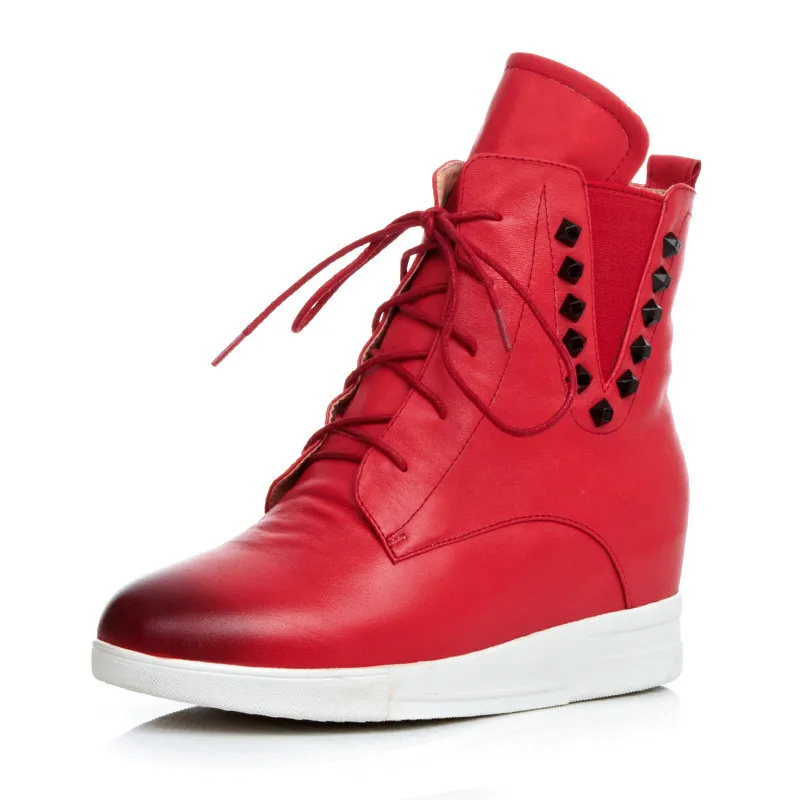

New winter boots Europe high heels waterproof boots Genuine Leather rivet wedge heel boots black women boot
