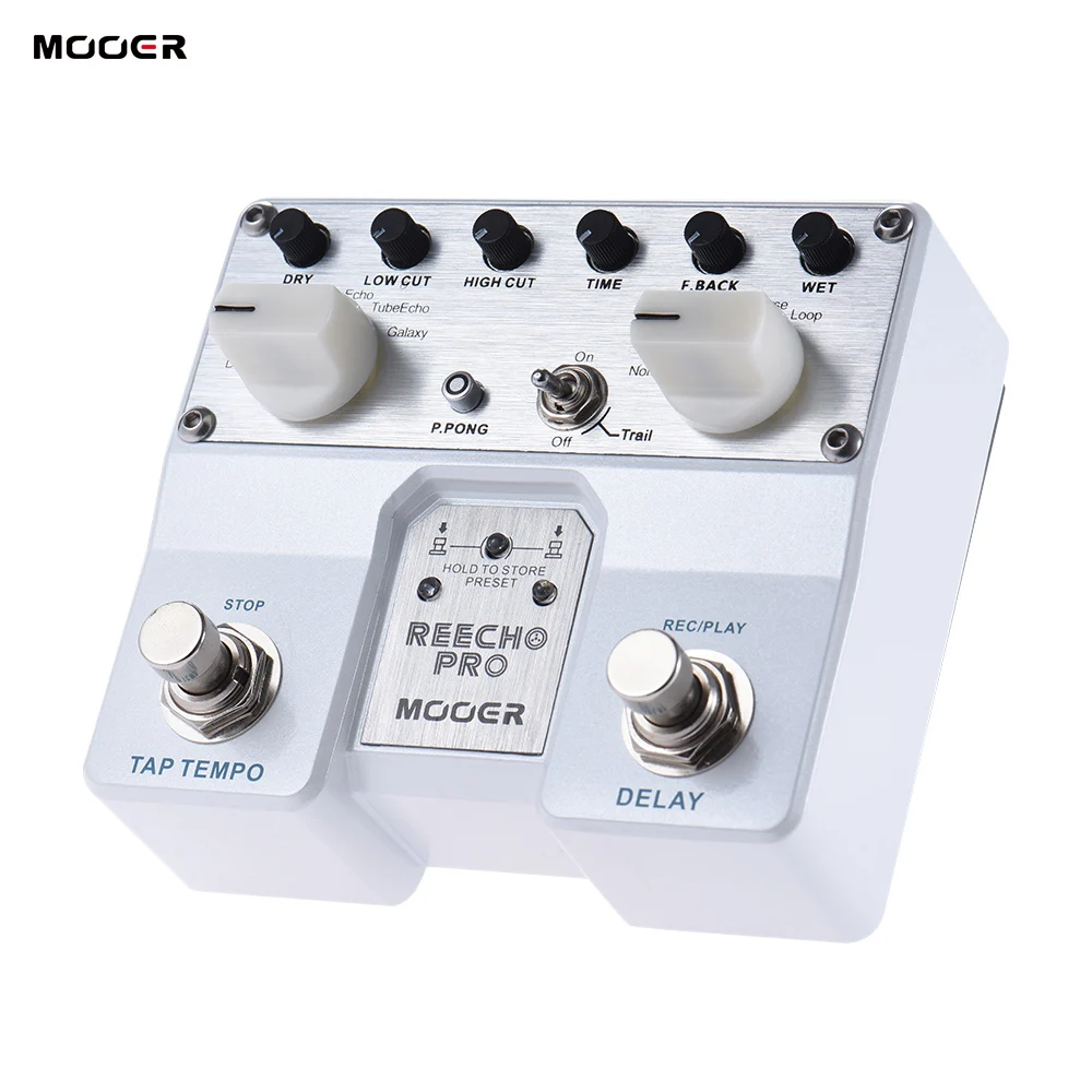 

MOOER Reecho Pro Digital Delay Guitar Effect Pedal Twin Footswitch with 6 Delay Effects Loop Recording (20 Seconds) Function