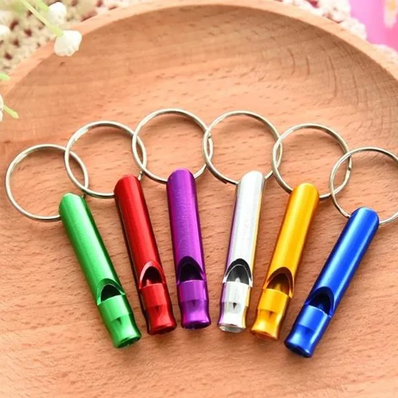 10PCS Mix Color Aluminum Emergency Survival Whistle Keychain For