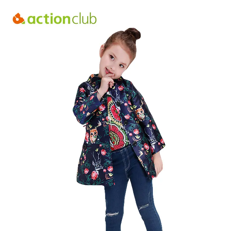 

Actionclub Baby Girls Spring Autumn Trench Coat Girls Flower Print Outerwear 2pcs Jacket & Belt Kids Warm Long Section Clothing