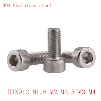 

50pcs/lot DIN912 304 allen head screw M1.6 M2 M2.5 M3 M4 Hexagon Socket Head Cap Screws Hex Socket Screw