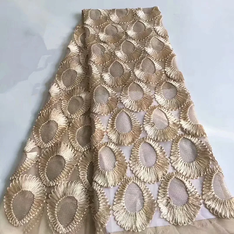 

5 Yards French Lace Nigerian Lace Fabrics for Wedding Gold Embroidery Net Lace High Quality African Tulle Lace Fabric X1464