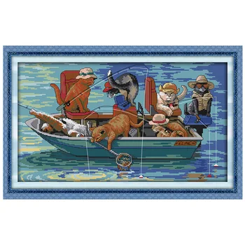 

oneroom The fishing cats Patterns Counted Cross Stitch DIY 11CT 14CT Cross Stitch Set Chinese Cross-stitch