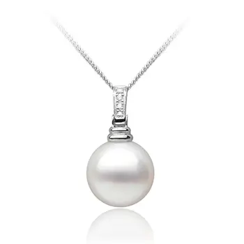 

Free Shipping Big 15.8mm Round White Real South Sea Pearl Diamond Pendant 18k Solid White Gold