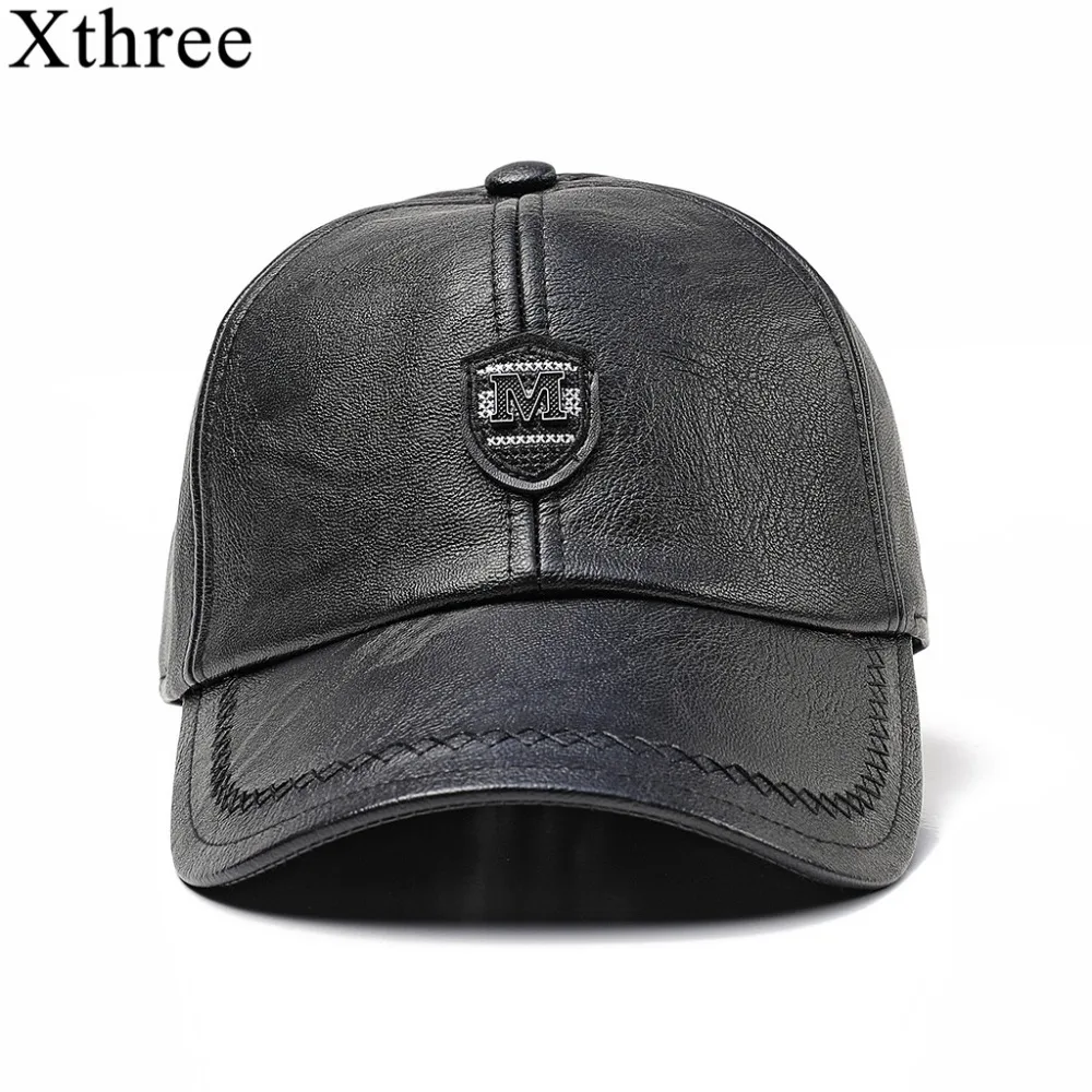 Xthree New winter leather baseball cap snap back hat for men casual Baseball Cap Winter Dad Hat