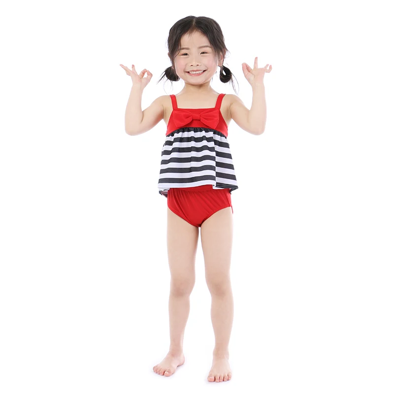 Kaiya Angel 2019 Hot Sale Toddler Girls Swimsuit Outfit Bow Shoulder Strap Tops + Red Short Bloomers Summer Kid Clothing Sets | Детская