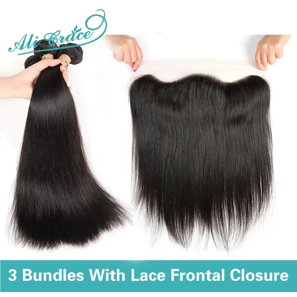 13x4 lace frontal Lace Virgin Bundles Hair 8A Brazilian Frontal Closure With