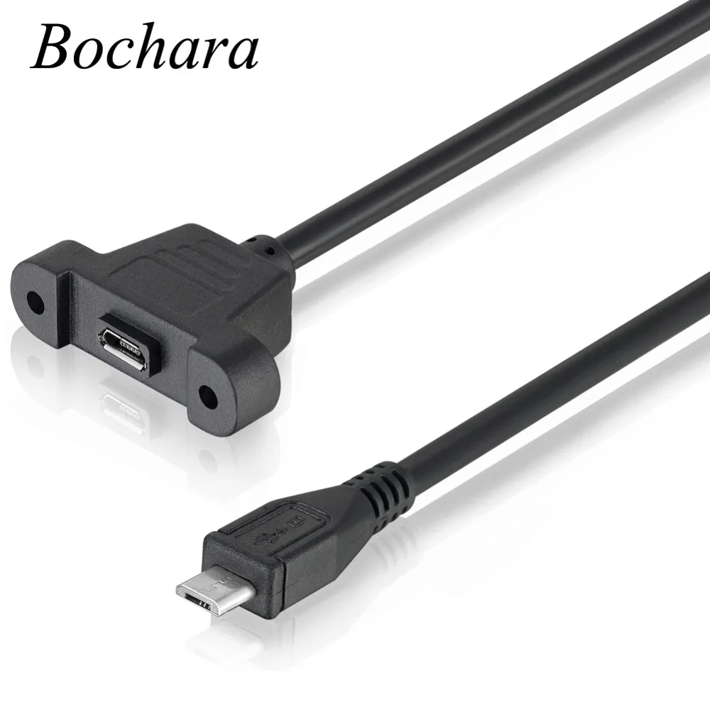 Bochara Micro USB 2.0 Extension Cable Male to Female M/F Foil+Braided Shielded With Screw Panel Mount 30cm 50cm