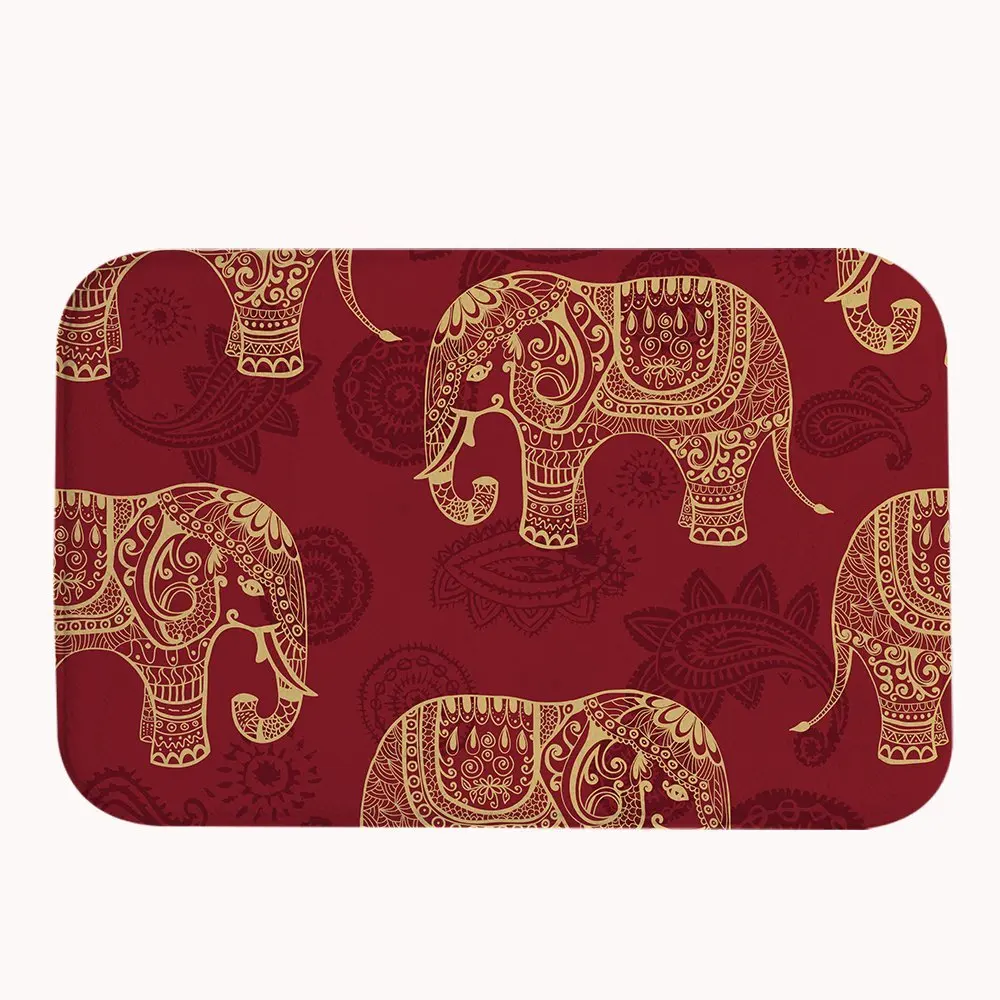 Ethnic Red Elephant Pattern Bath Mat Coral Fleece Area Rug Door Mat Entrance Rug Floor Matsin