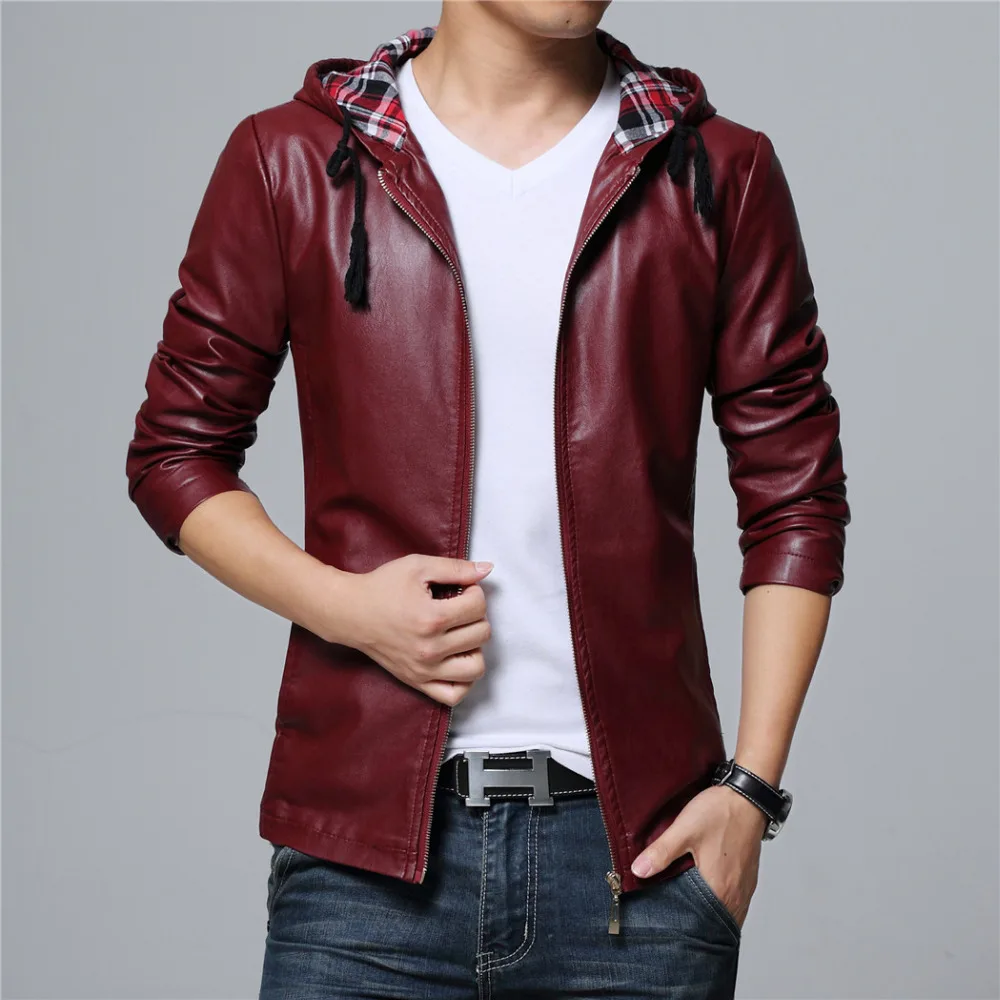

New mens faux leather jackets hoody coat black wine red big size 5XL drop shipping high quality Male plus coats mens clothing
