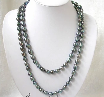 

shipping@@@@@ AN535 LUSTER 50" 12mm baroque rice peacock black pearl necklace 6.07
