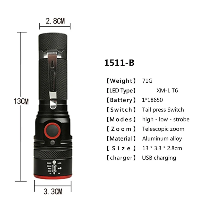 USB Перезаряжаемый светодиодный фонарик 6000лм T6 светодиодный фонарь Водонепроницаемый фонарь Портативный фонарик с зумом для кемпинга с батареей 18650