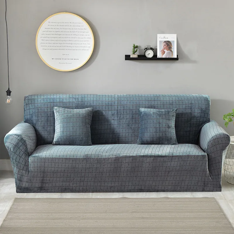 

Thick Plush Fabric Plaid Pattern Elastic Sofa Cover Cotton Stretch Sofa Covers for Living Room Anti-dirty Slipcover Couch Cover