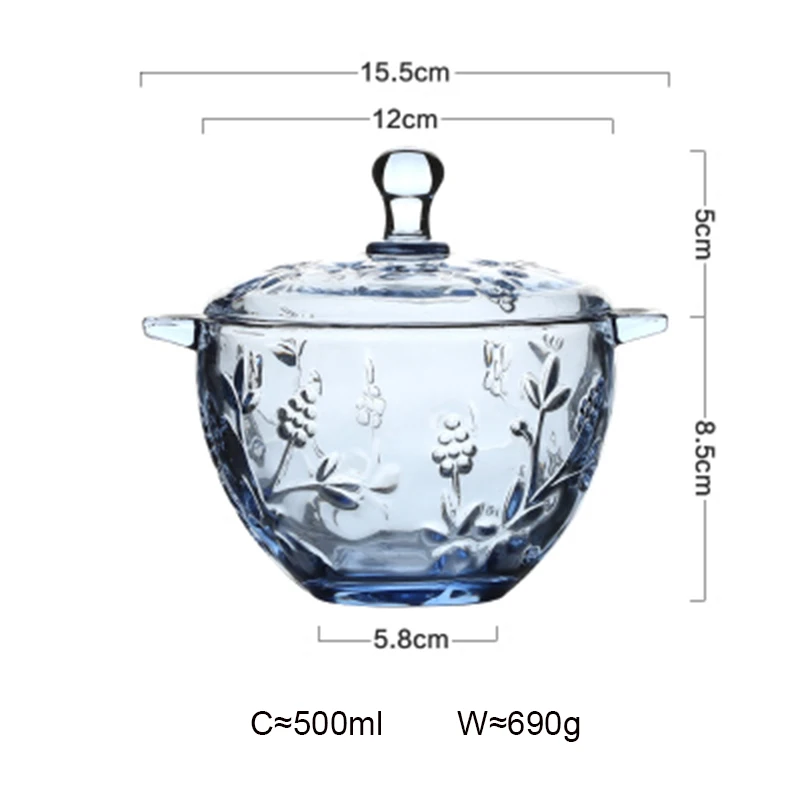 Высокое качество Ретро резная рельефная стеклянная посуда стекло малого размера посуда и стеклянная посуда для хранения продуктов стеклянный суповый горшок