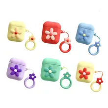 Elegant Flower Pattern Soft Silicone Protective Cover Shockproof Case Skin with Lanyard for Airpods 1/2 Charging Box Accessories