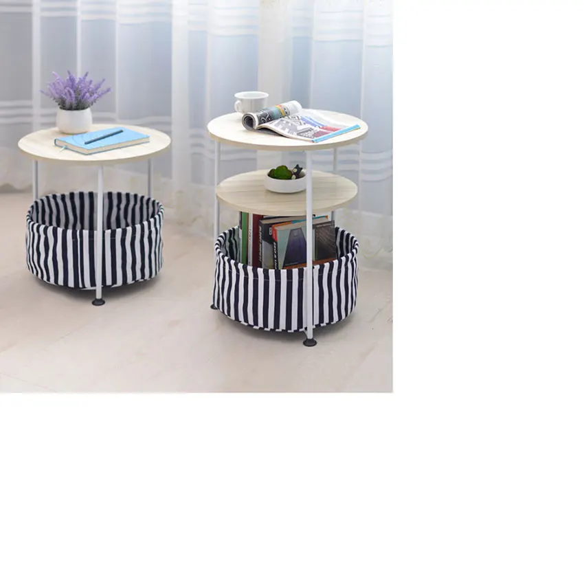 HLC 2 tier Wooden Round Side Table with Storage Basketside tableround