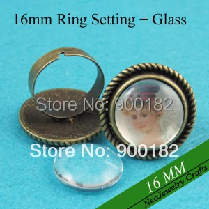 

16mm Antique Bronze Rope-edged Finger Ring Setting, Adjustable Victorian Blank Ring Setting + Matching Glass