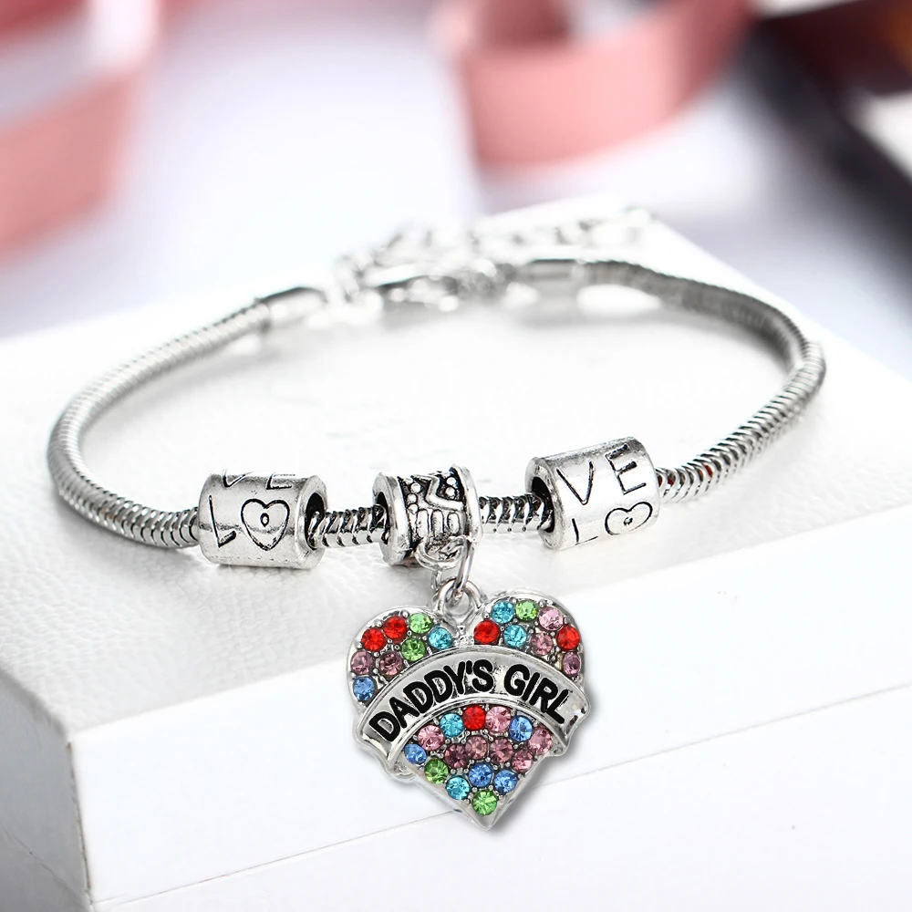 12 шт./лот блестящие Multi Цвет очарование кристаллов браслет Daddy's Girl Jewelry дочь