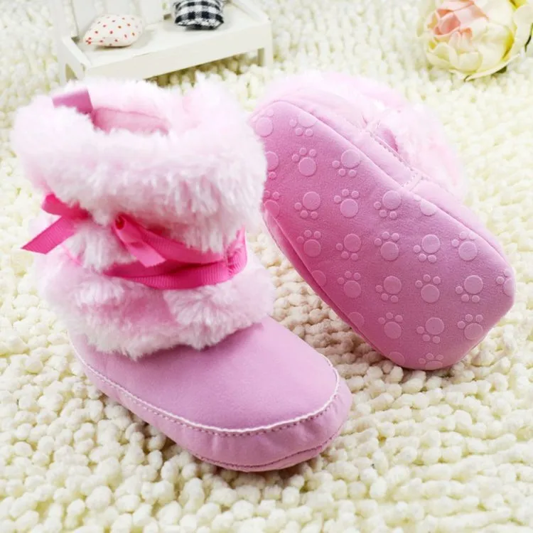 Теплые зимние ботинки для маленьких девочек с бантиком-бабочкой; нескользящая Зимняя Толстая обувь