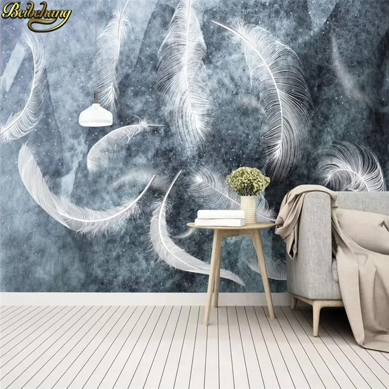 beibehang Custom wallpaper 3D modern minimalist Nordic abstract watercolor hand-painted feather TV mural background wall paper